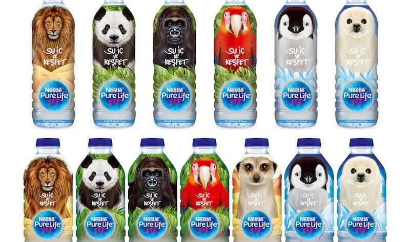 Hayvanlar aleminin rengarenk üyeleri Nestlé Pure Life şişelerinde